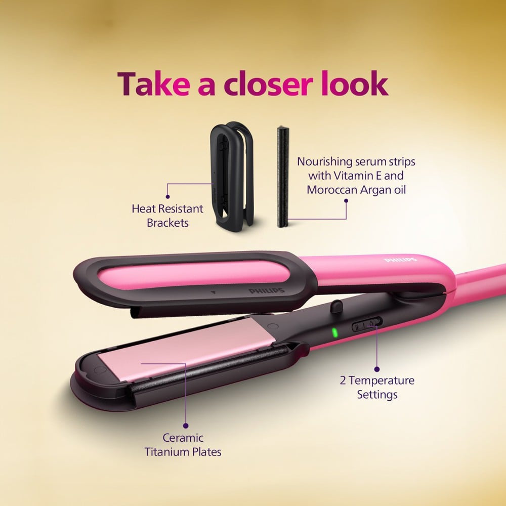 Philips BHS522/00 NourishCare Hair Straightener (Pink, 1500W) : 1 unit
