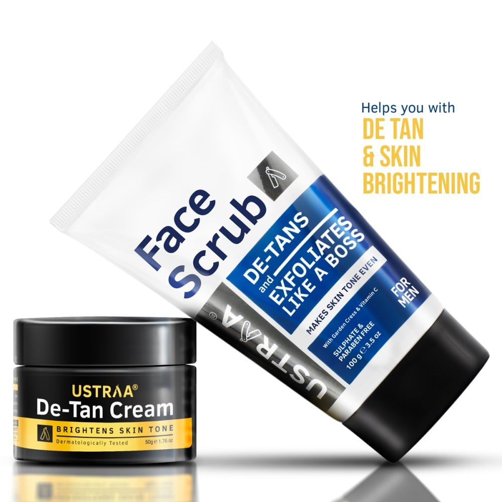 Ustraa De-Tan Face Scrub + De -Tan Face Cream (50 g) Combo : 100 g + 50 g