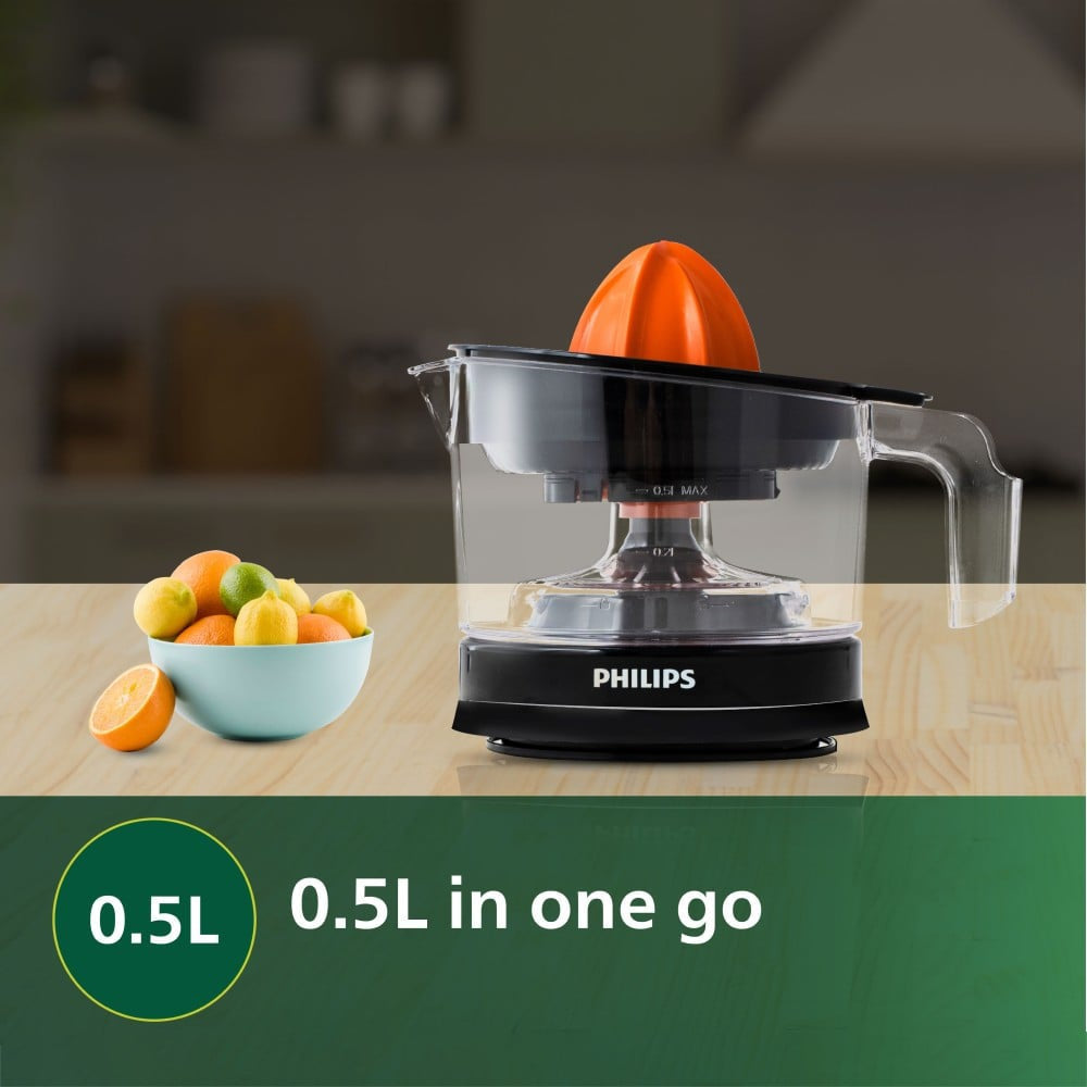 Philips Press 25W Juicer (0.5 Litre, 2 Sized Cones) (Black) : 1 unit