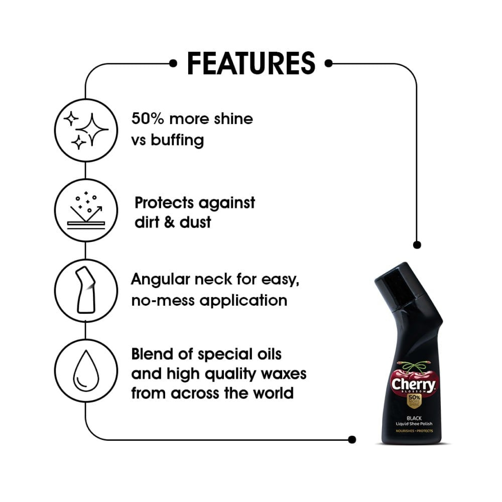 Cherry Blossom Black Liquid Shoe Polish - Pack of 2 : 2 x 75 ml