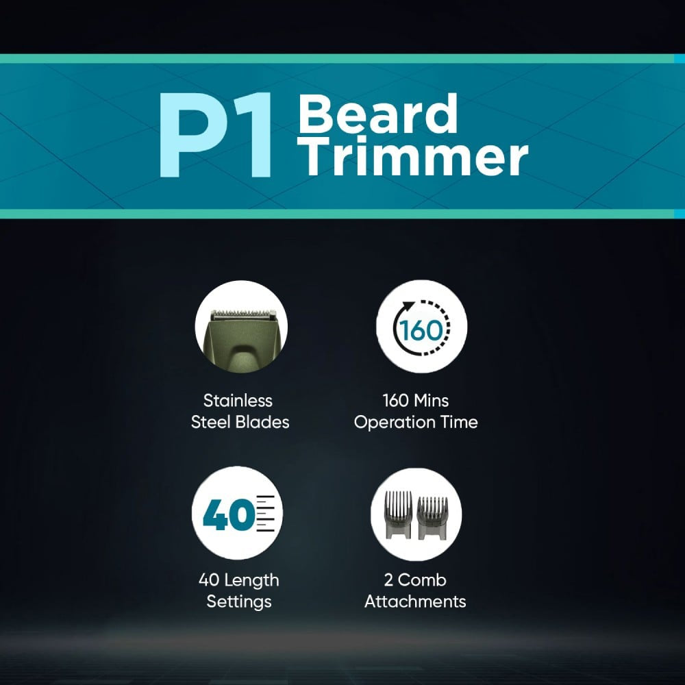 Vega P1 Battery Powered Beard Trimmer (160 mins Runtime, VHTH-25) (Green) : 1 unit