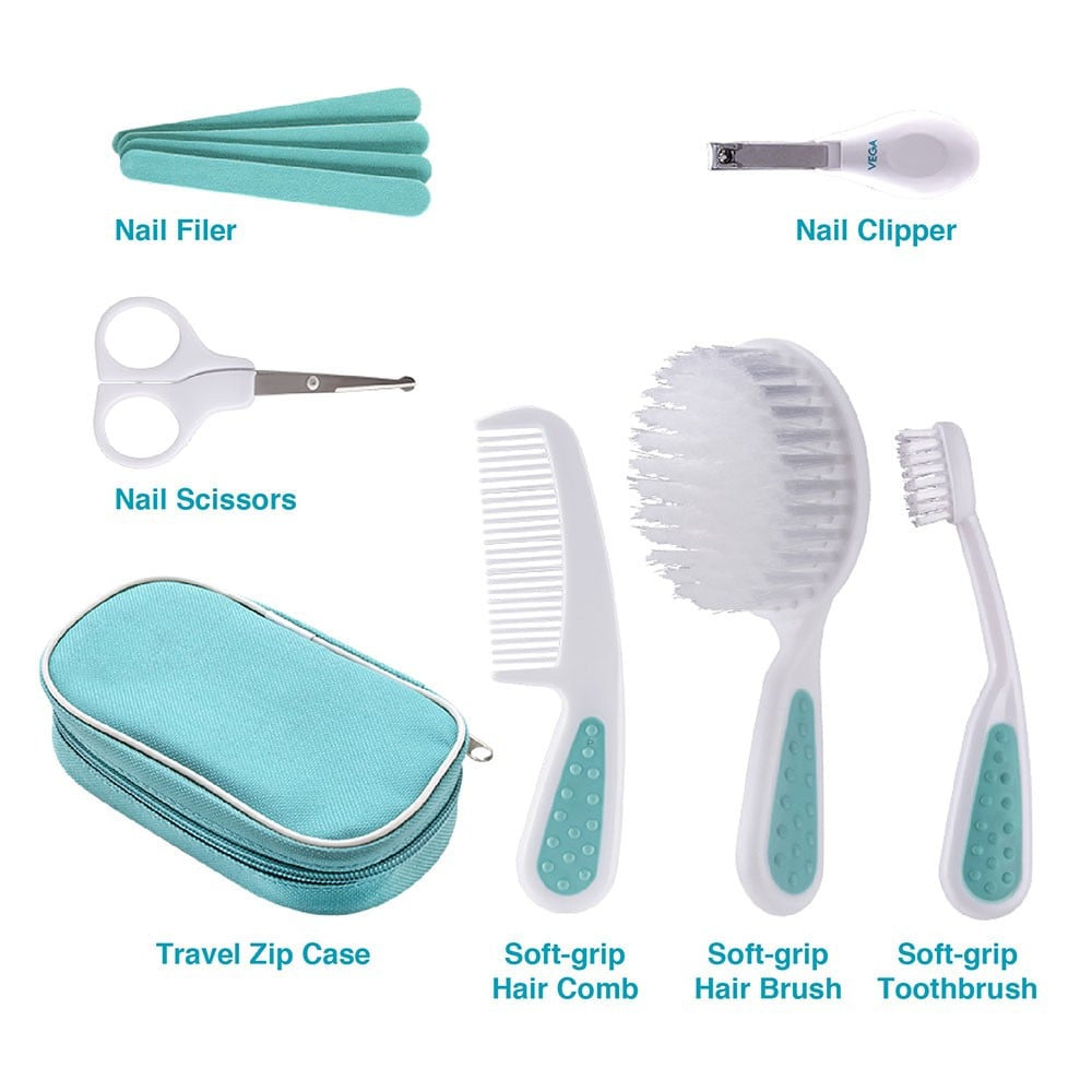 Vega Baby & Mom 7-in-1 Baby Grooming Kit With Storage Bag (Blue, White, 6+ months) : 1 set (7 pieces)