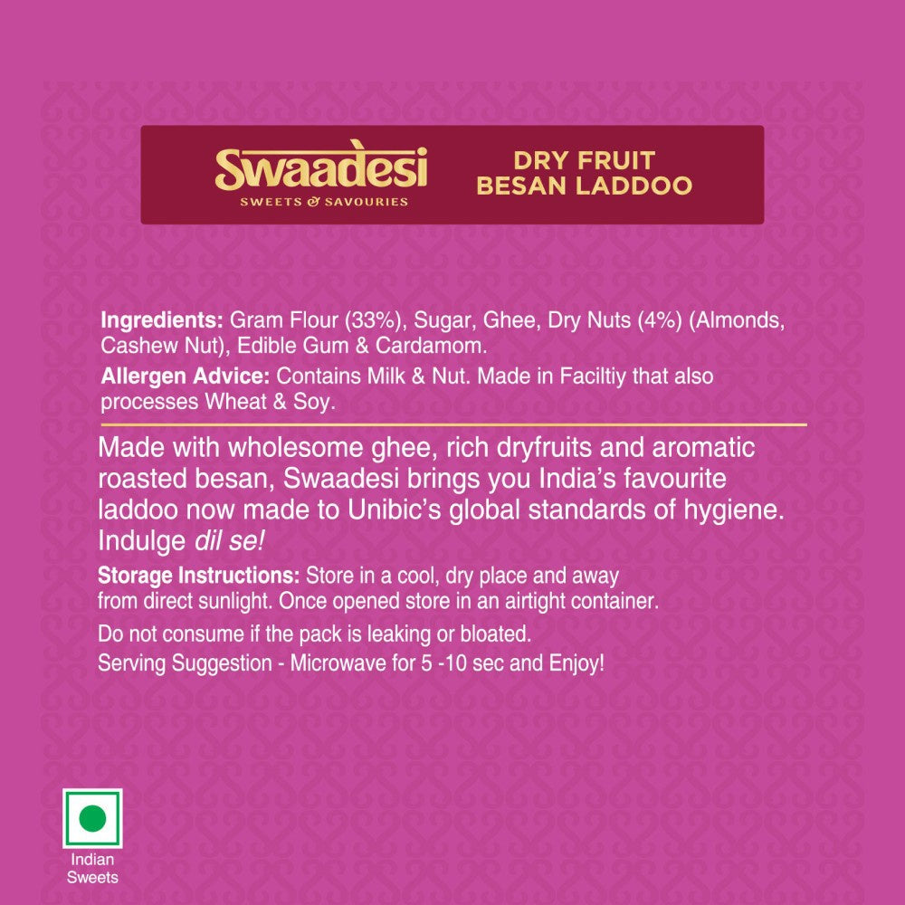 Desi Ghee Dryfruit Besan Laddu by Unibic Swaadesi : 240 g