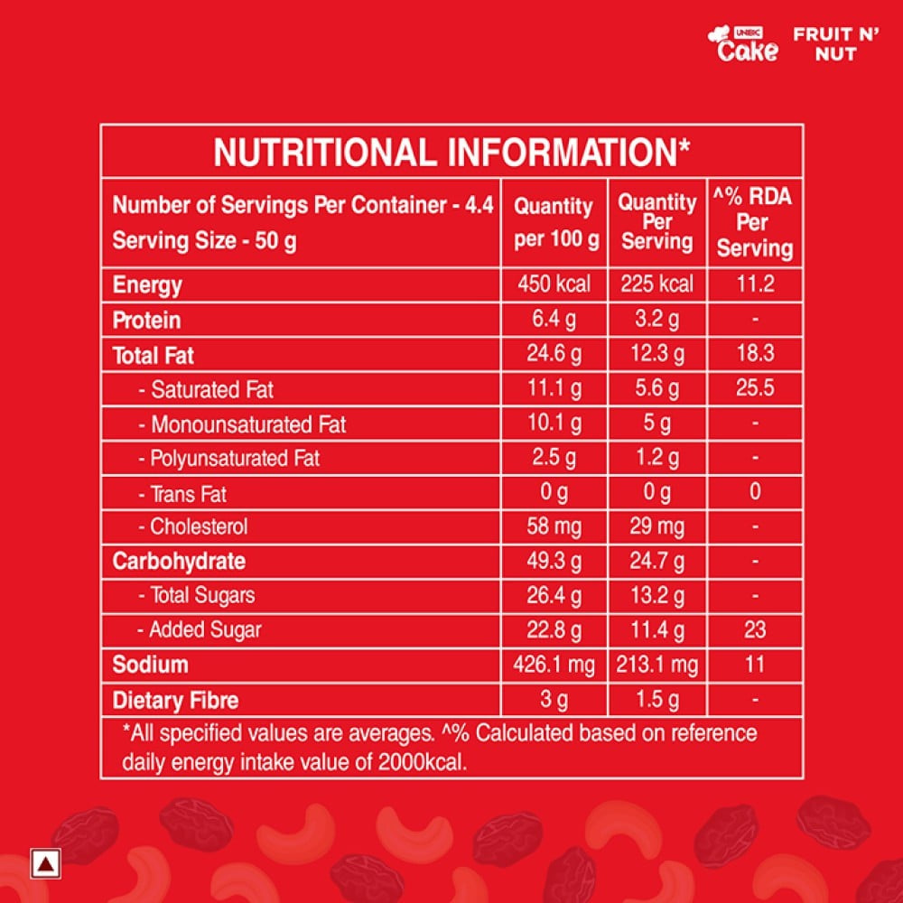 Unibic Fruit N' Nut Pound Cake : 220 g
