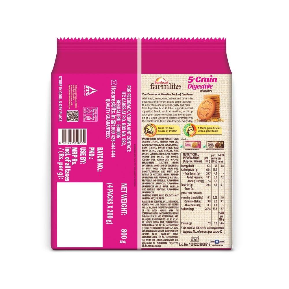 Sunfeast Farmlite 5 Grain High Fibre Digestive Biscuit : 800 g