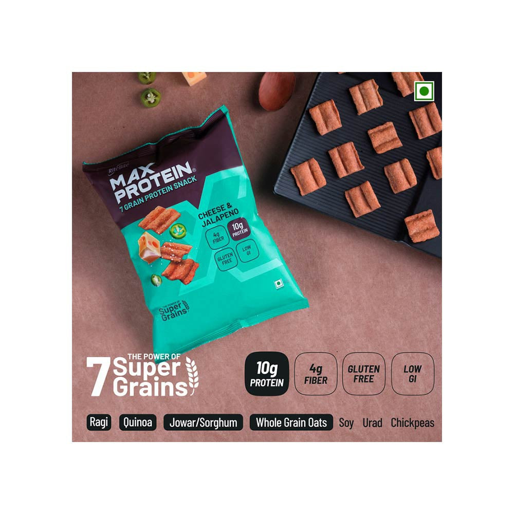 RiteBite Max Protein Cheese & Jalapeno Chips - Pack of 4 : 4 x 60 g