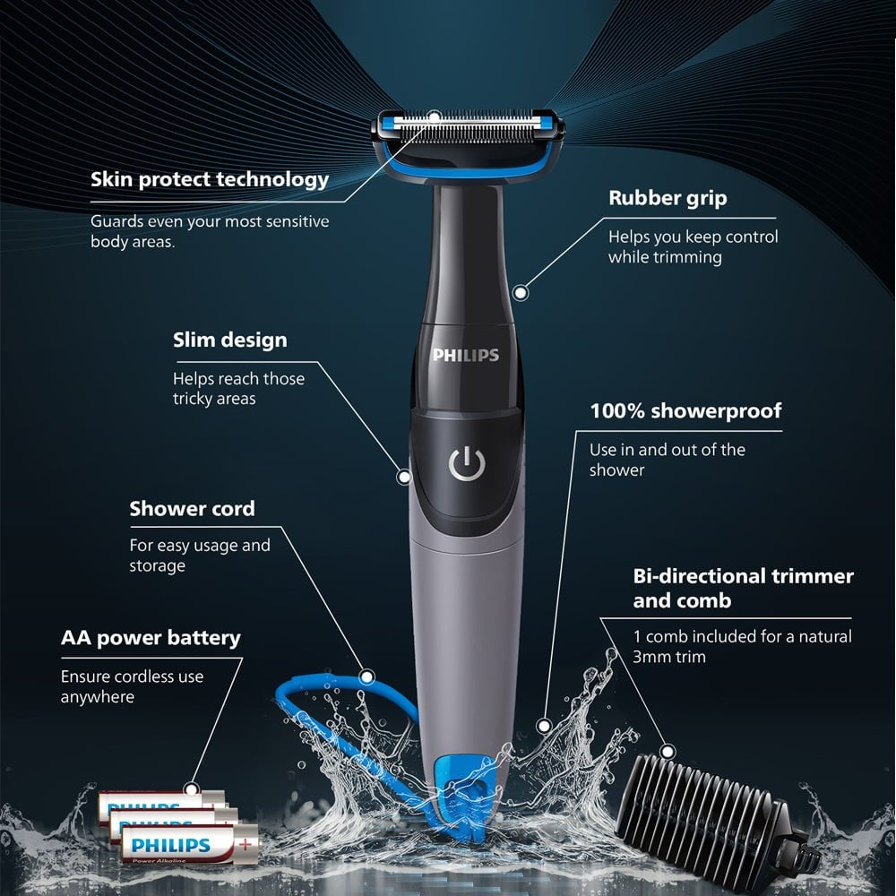 Philips BG1025/15 Showerproof Battery Powered Male Body Trimmer (Black) : 1 unit