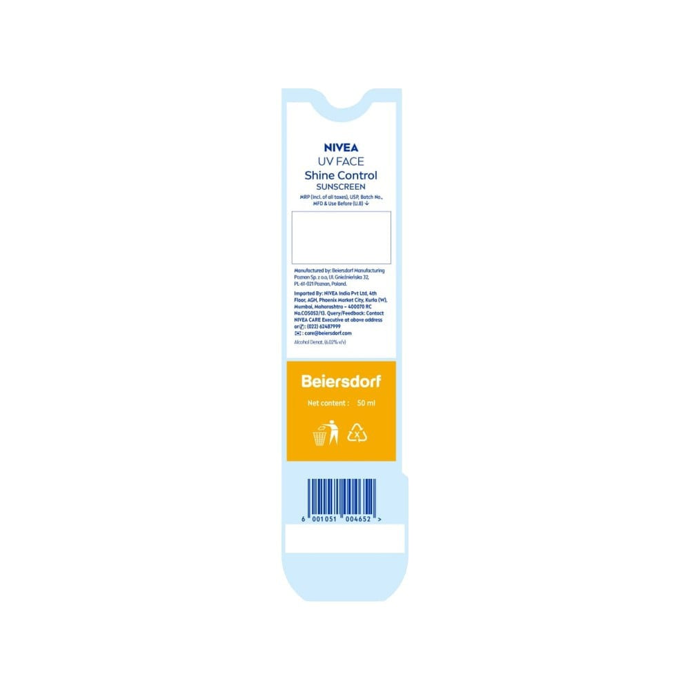 Nivea Shine Control Mattifying Effect UV Face Sunscreen (SPF 50) : 50 ml