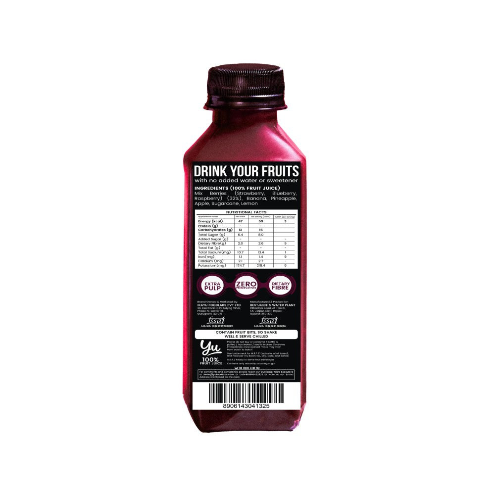 Yu Berry Blast 100% Fruit Juice With Berry Pieces : 3 x 250 ml