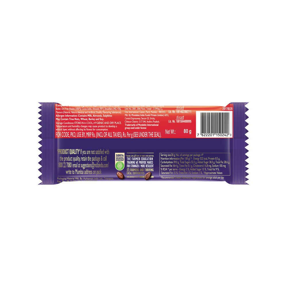 Cadbury Dairy Milk Fruit & Nut Flavoured Chocolate Bar : 75 g