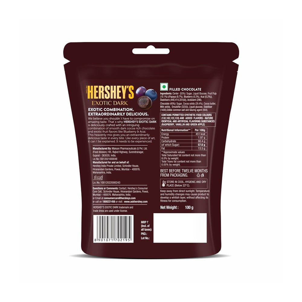 Hershey's Exotic Dark Dark Chocolate Pack (Blueberry & Acai) : 100 g
