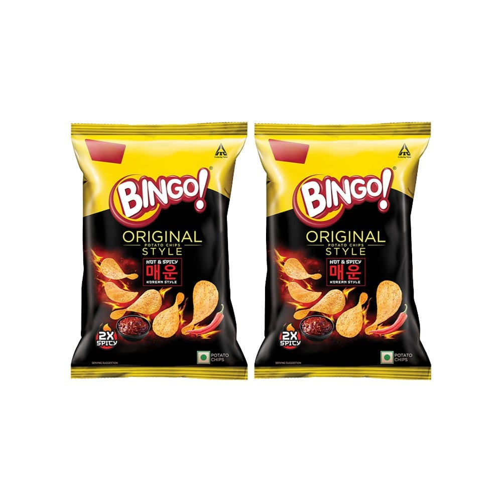 Bingo Original Hot & Spicy Korean Style Potato Chips - Pack of 2 : 2 x 85 g