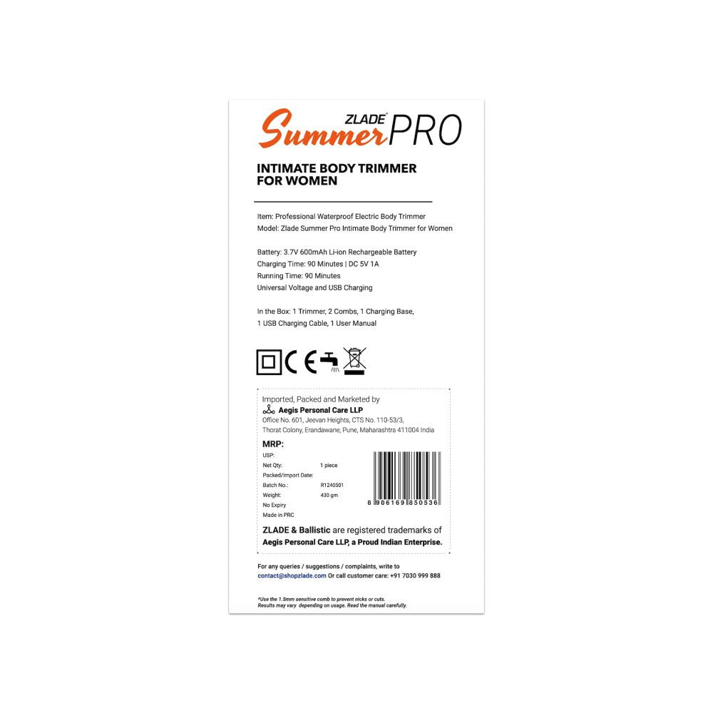 Zlade Summer Pro Intimate Female Body Trimmer : 1 unit