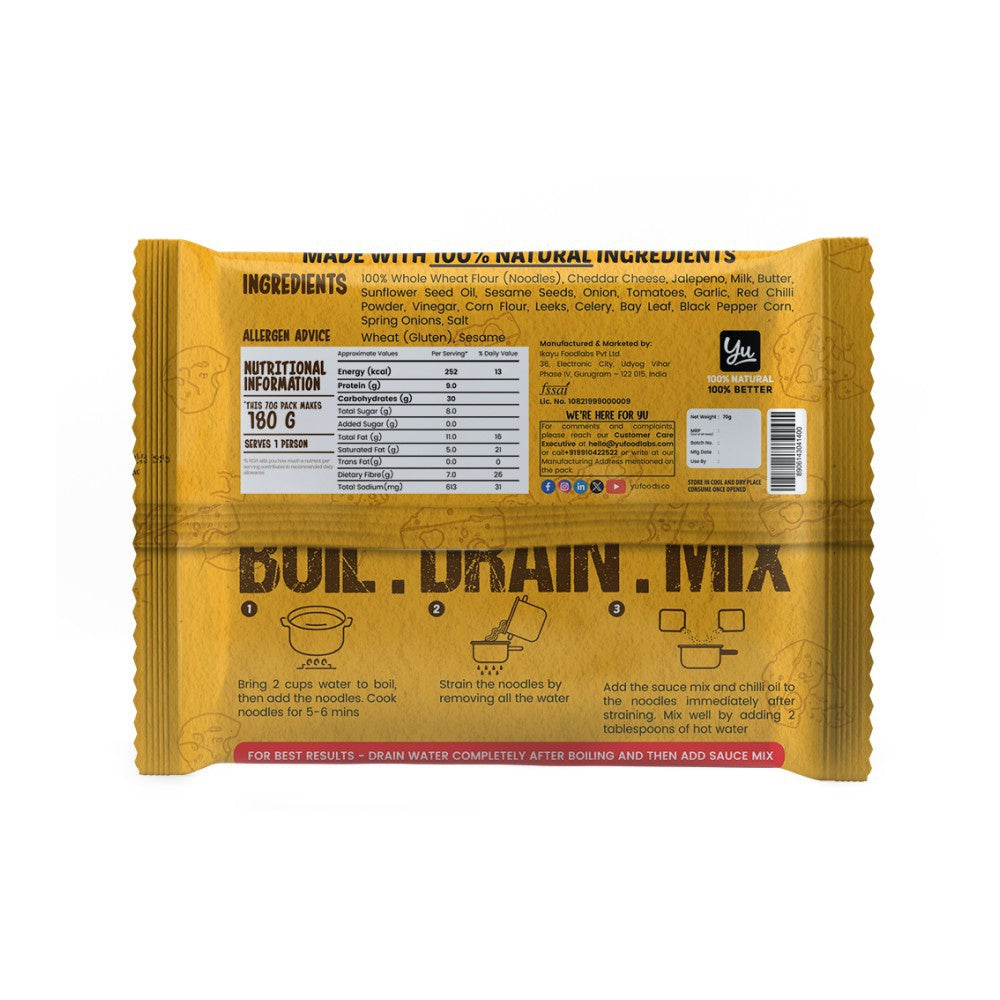 Yu Whole Wheat Instant Noodles Jalapeno Cheese - Pack of 2 : 2 x 70 g