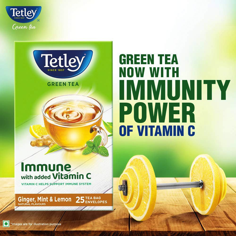 Tetley Ginger, Mint & Lemon Green Tea Bags (Immune with added Vitamin C) - Pack of 2 : 2 x 25 pieces