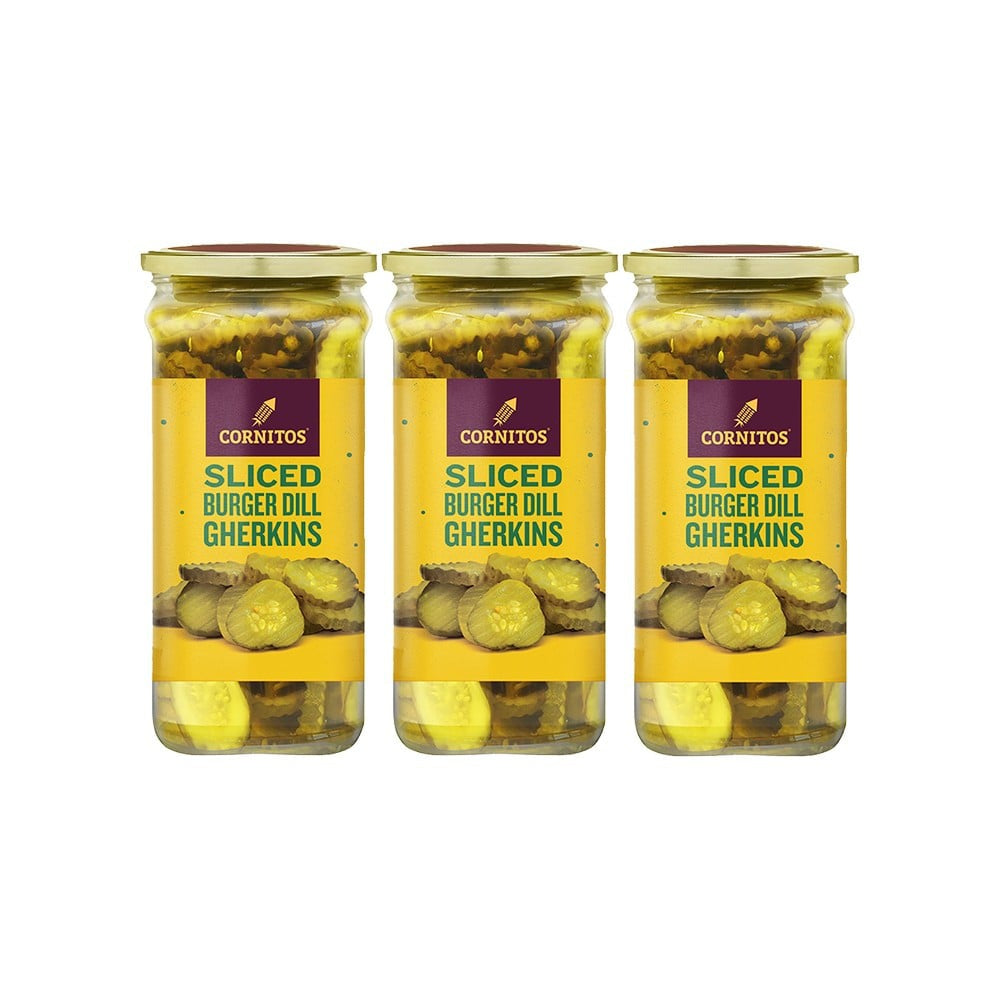 Cornitos Sliced Burger Dill Gherkins - Pack of 3 : 3 x 370 ml