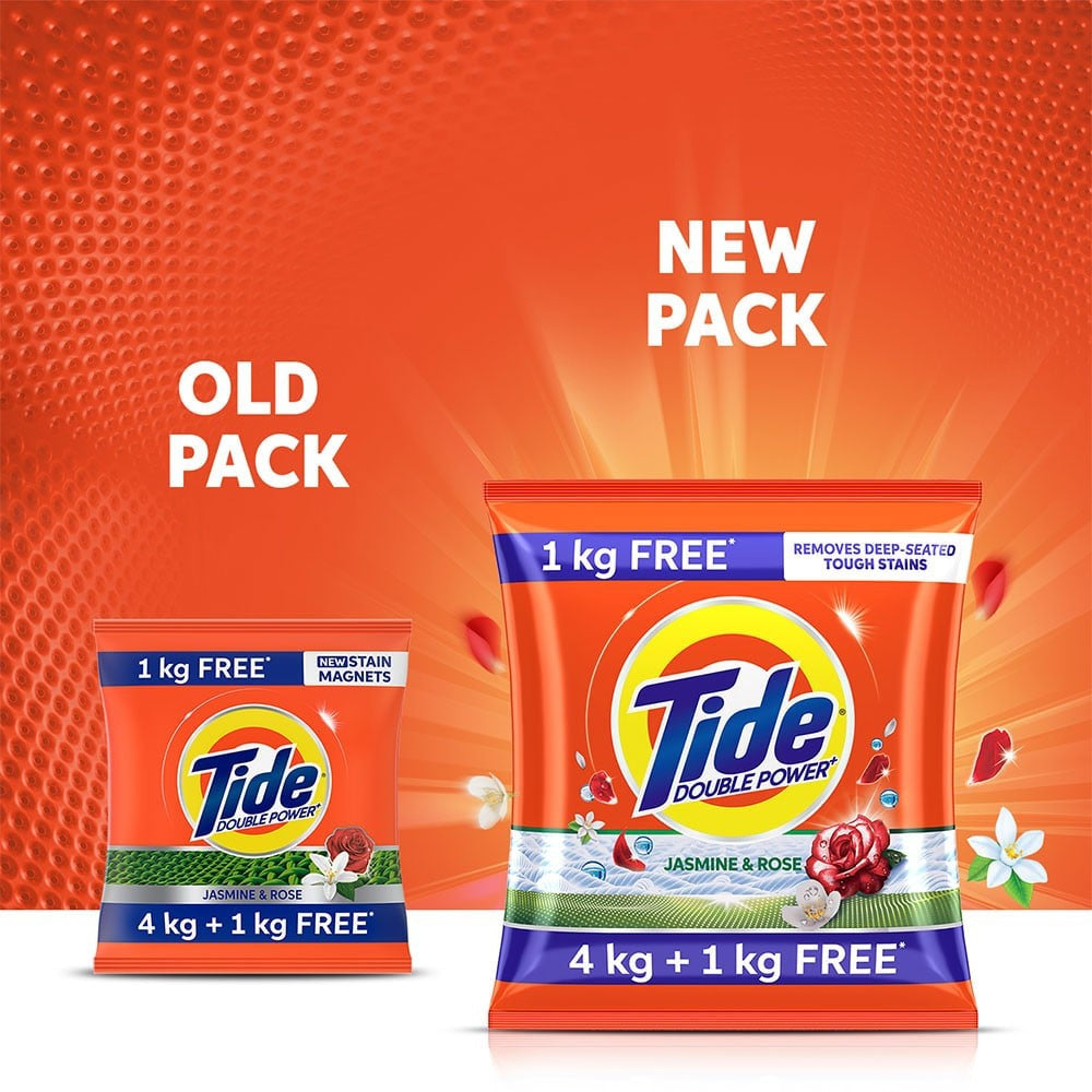 Tide Double Power Detergent Powder (Jasmine & Rose) - Get 1 kg Free : 5 kg