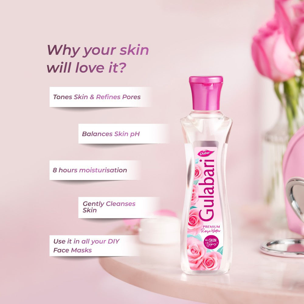 Dabur Gulabari Premium Rose Water Paraben Free Skin Toner - 250 ml - Pack of 2 : 2 x 250 ml