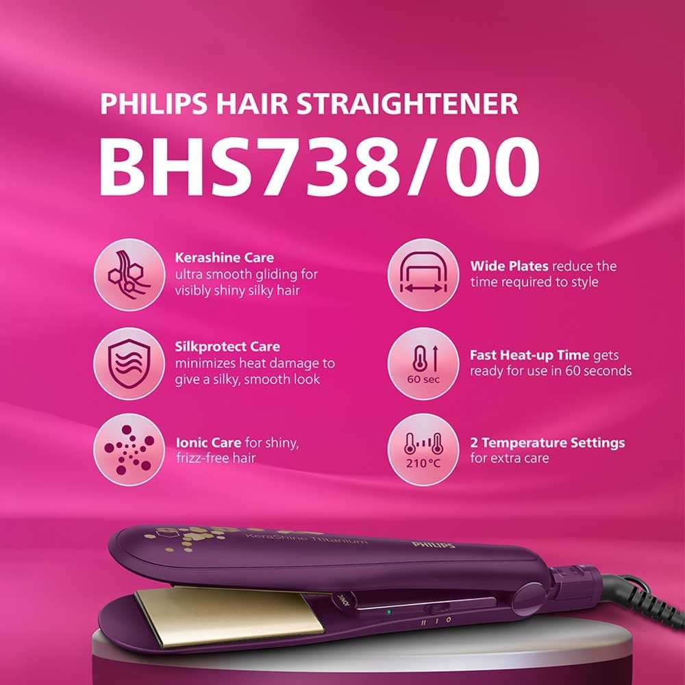 Philips BHS738/00 Kerashine Titanium Wide Plate Hair Straightener (Teal) : 1 unit