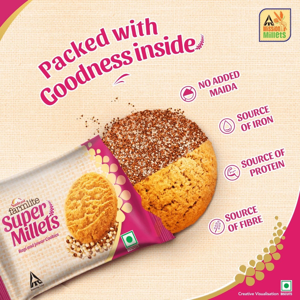 Sunfeast Farmlite Super Millets Ragi and Jowar Cookies : 75 g