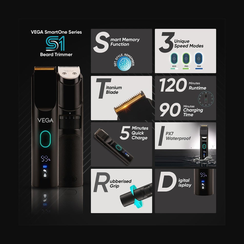Vega SmartOne Series - S1 Beard Trimmer, VHTH-30 (Black) : 1 unit