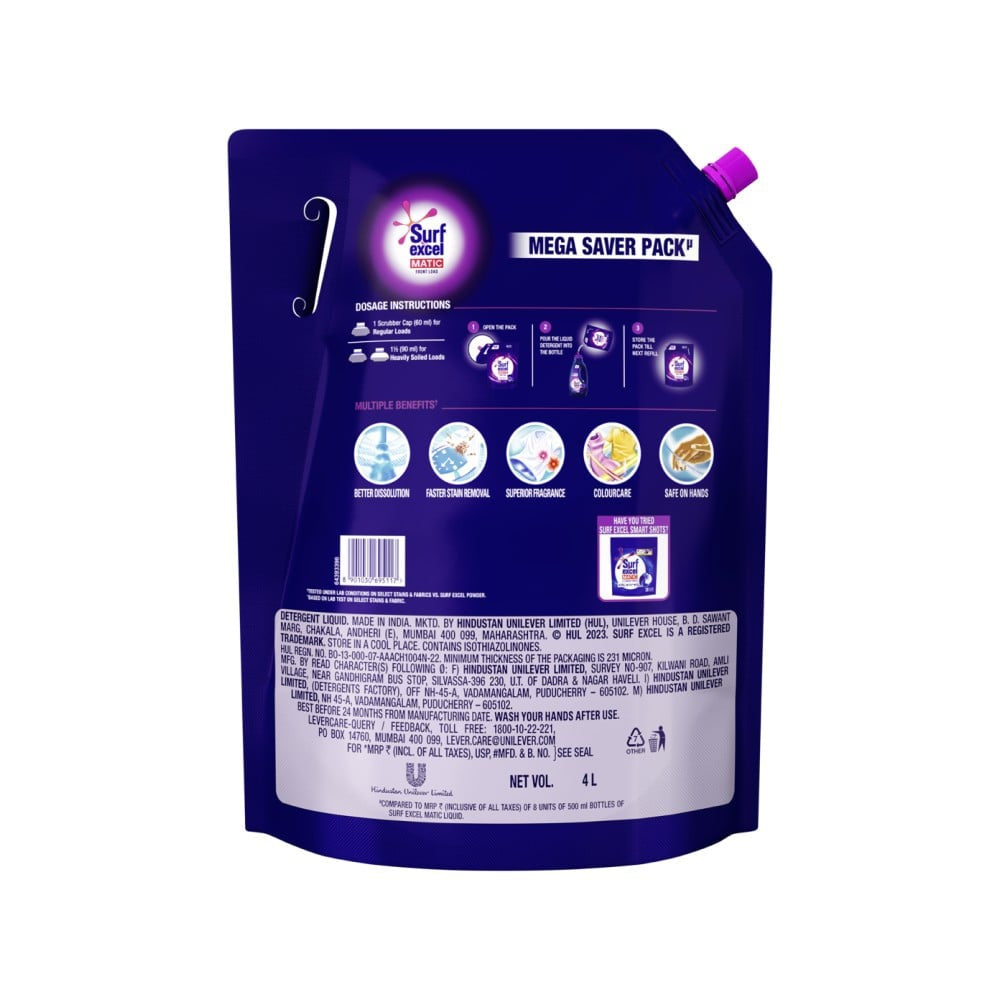 Surf Excel Front Load Liquid Detergent : 4 ltr