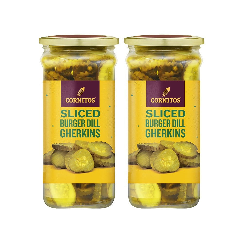 Cornitos Sliced Burger Dill Gherkins - Pack of 2 : 2 x 370 ml