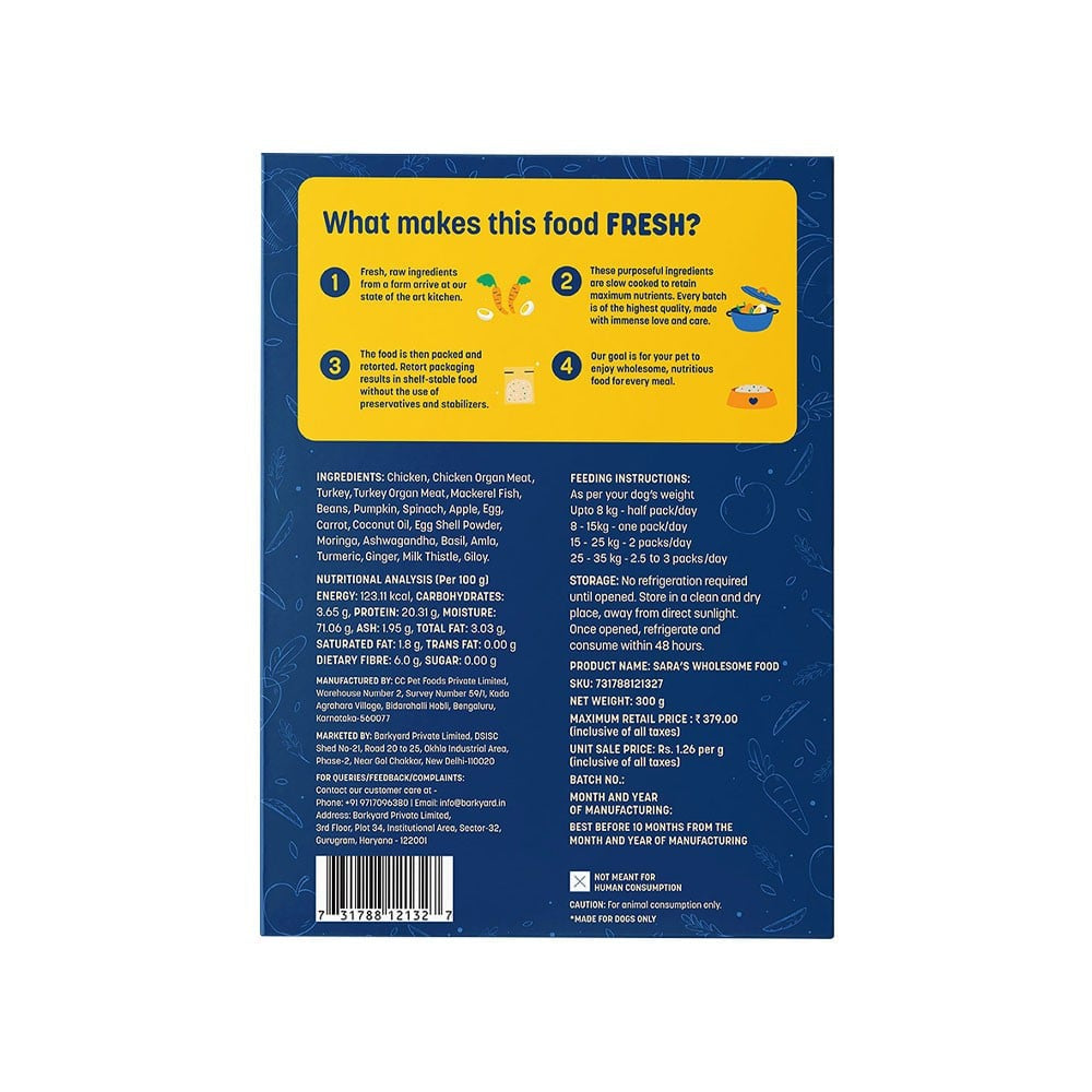 HUFT Sara's Wholesome Chicken & Turkey Dog Food : 300 g