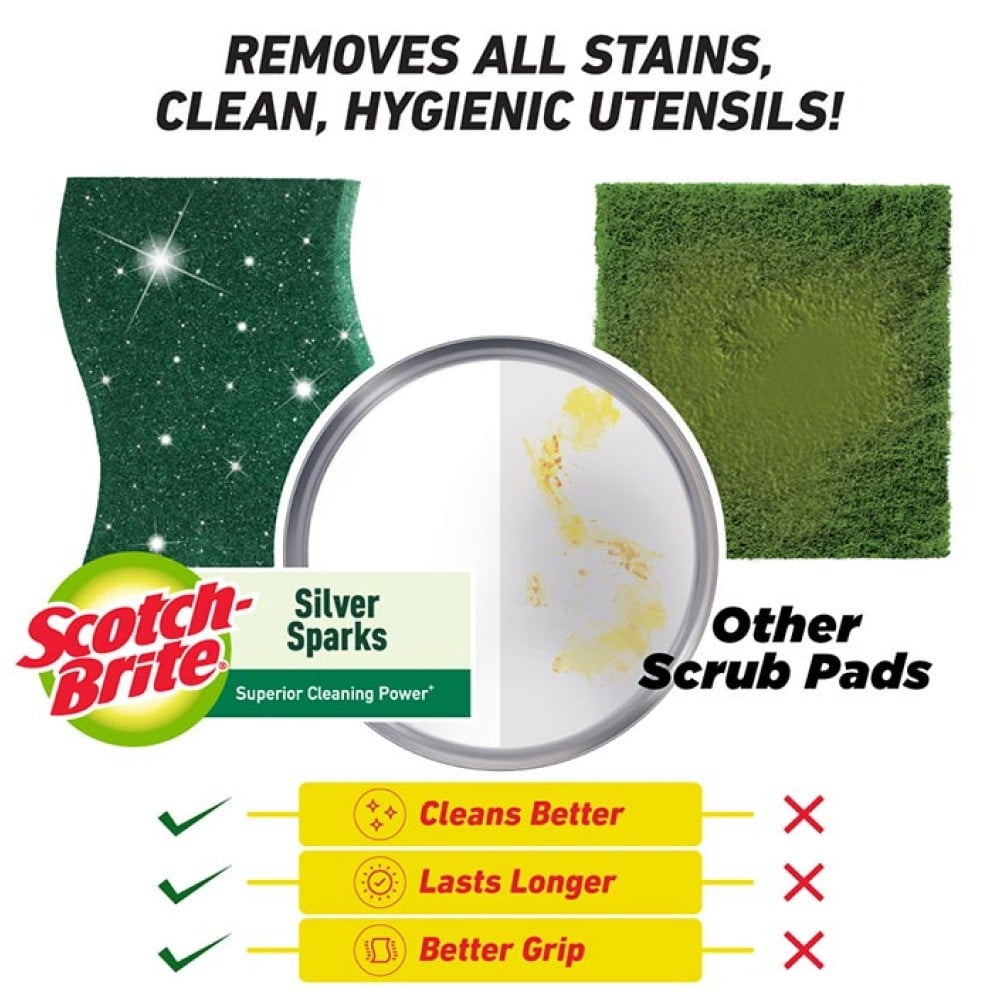Scotch Brite - Silver Sparks Scrub Pad : 1 pack (3 pieces)
