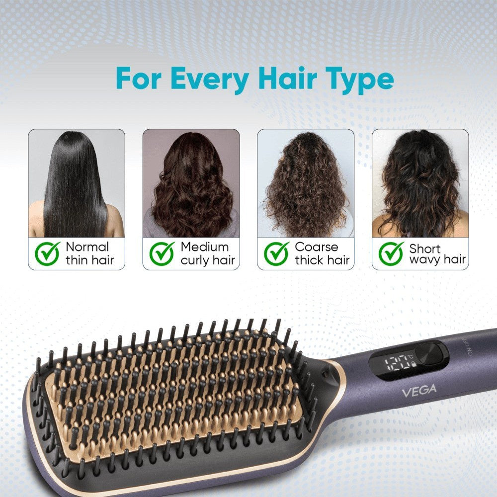 Vega LitStyle L1 Hair Brush Straightener, VHSB-06 (Blue & Gold, 65W) : 1 unit