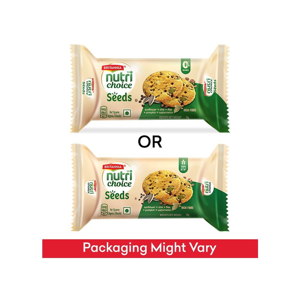Britannia NutriChoice Seeds Biscuit, 0% Maida & High Fibre : 75 g