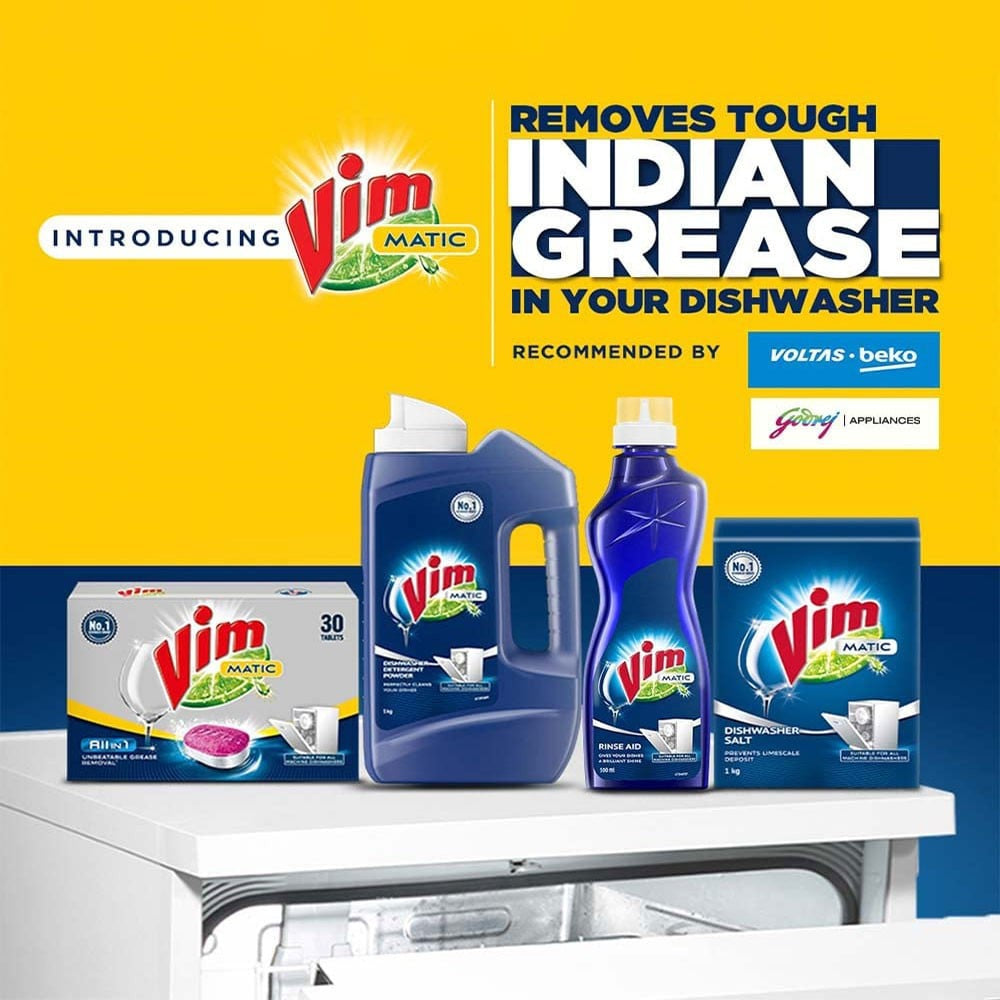 Vim All-In-One Dishwasher Tablet Removes Tough Indian Grease : 1 pack (30 pcs)