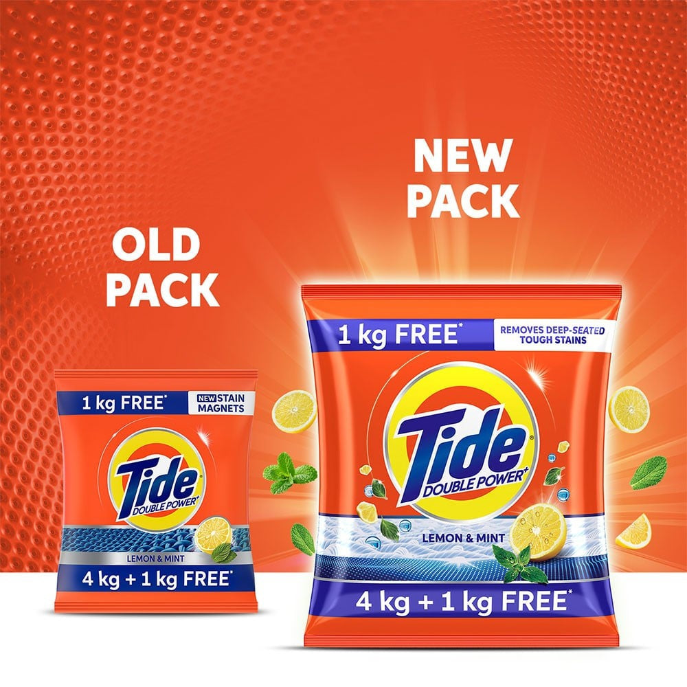 Tide Double Power Detergent Powder (Lemon & Mint) : 5 kg (4 kg + 1 kg)