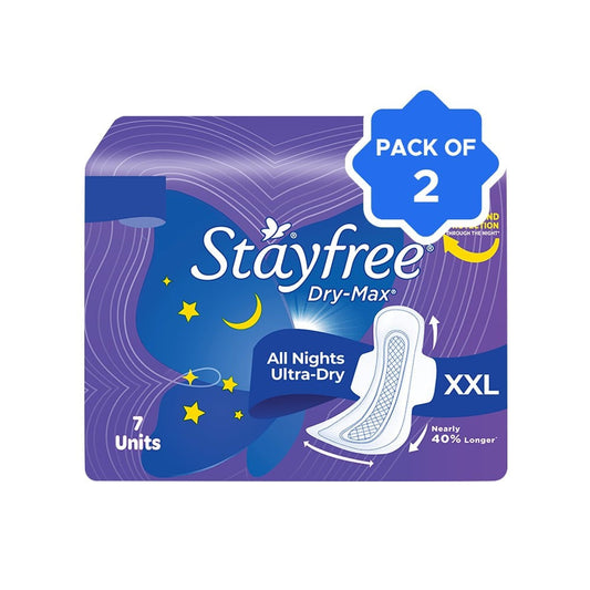 Stayfree Dry Max All Night Sanitary Pads (Extra Large Wings) - Pack of 2 : 2 x 7 units