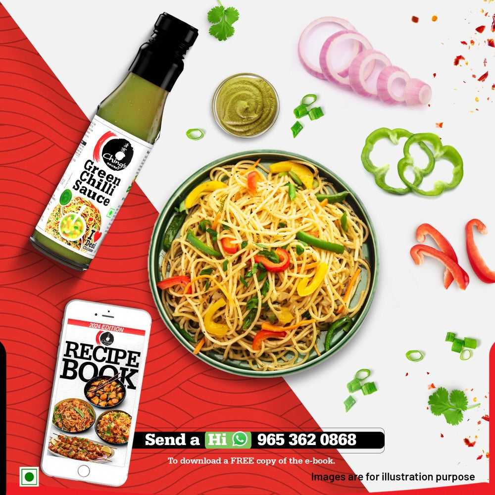 Ching's Secret Veg Hakka Noodles + Green Chilli Sauce Bold & Flavourful Combo : 140 g + 190 g
