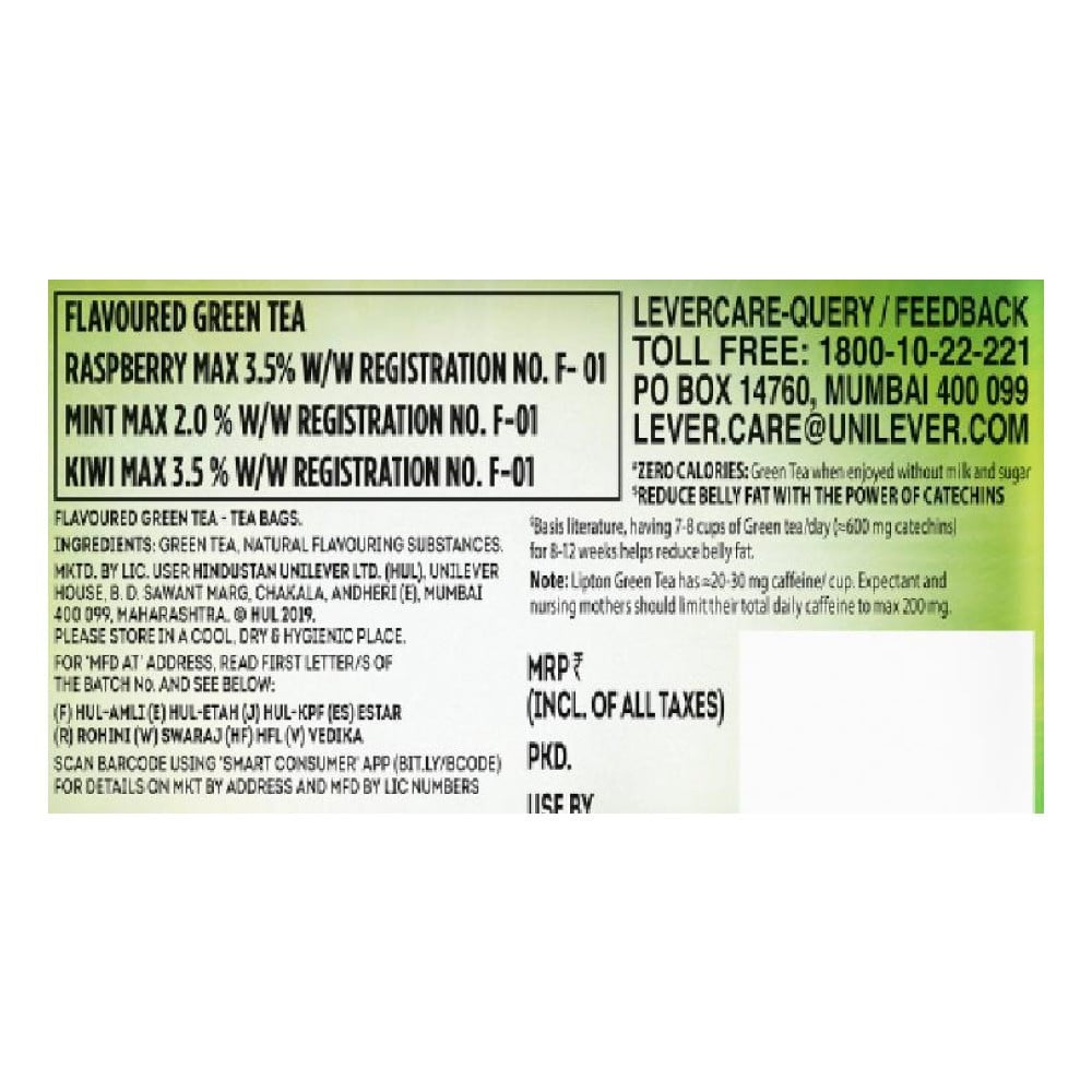 Lipton Raspberry Mint Green Tea Bags : 25 x 1.3 g