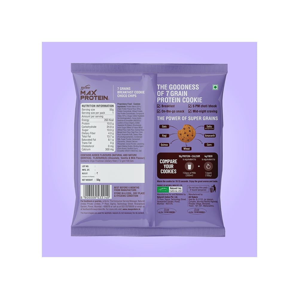 RiteBite Max Protein Choco Chips Cookies + Max Protein Peri Peri Chips Combo : 55 g + 60 g