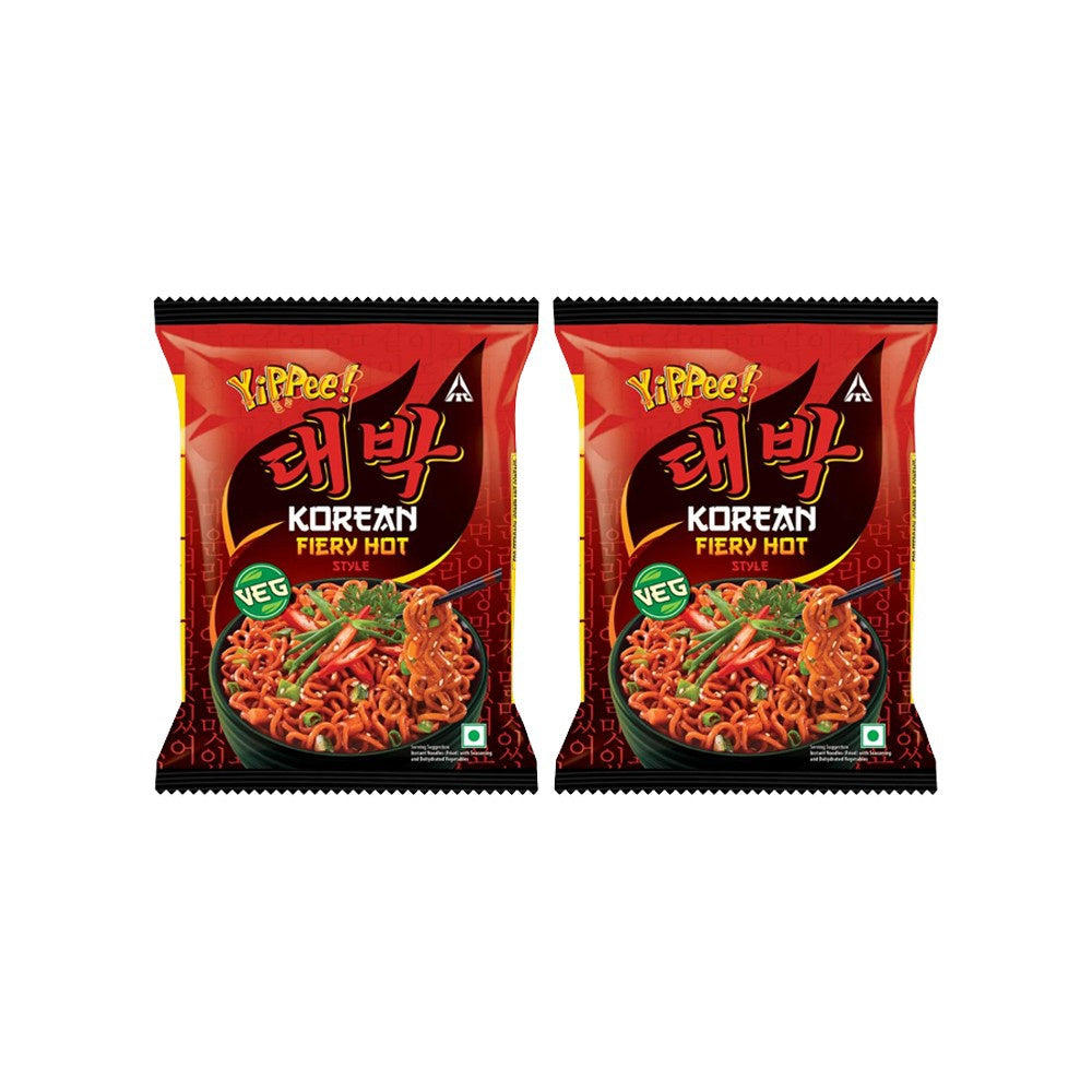 Yippee Korean Fiery Hot Style Veg Noodles - Pack of 2 : 2 x 75 g