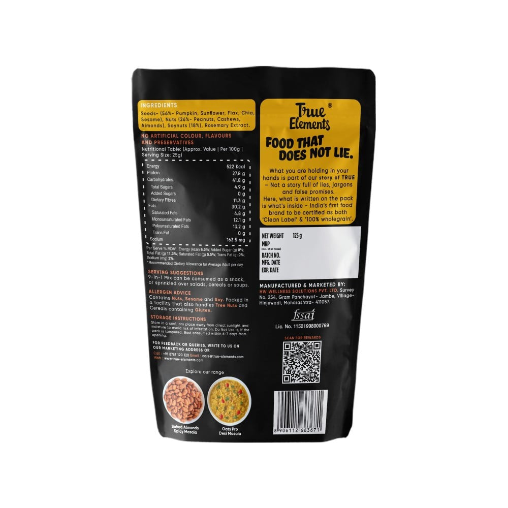 True Elements 9-In-1 Mix Nuts, Seeds & Dry Fruits - High in Protein : 125 g