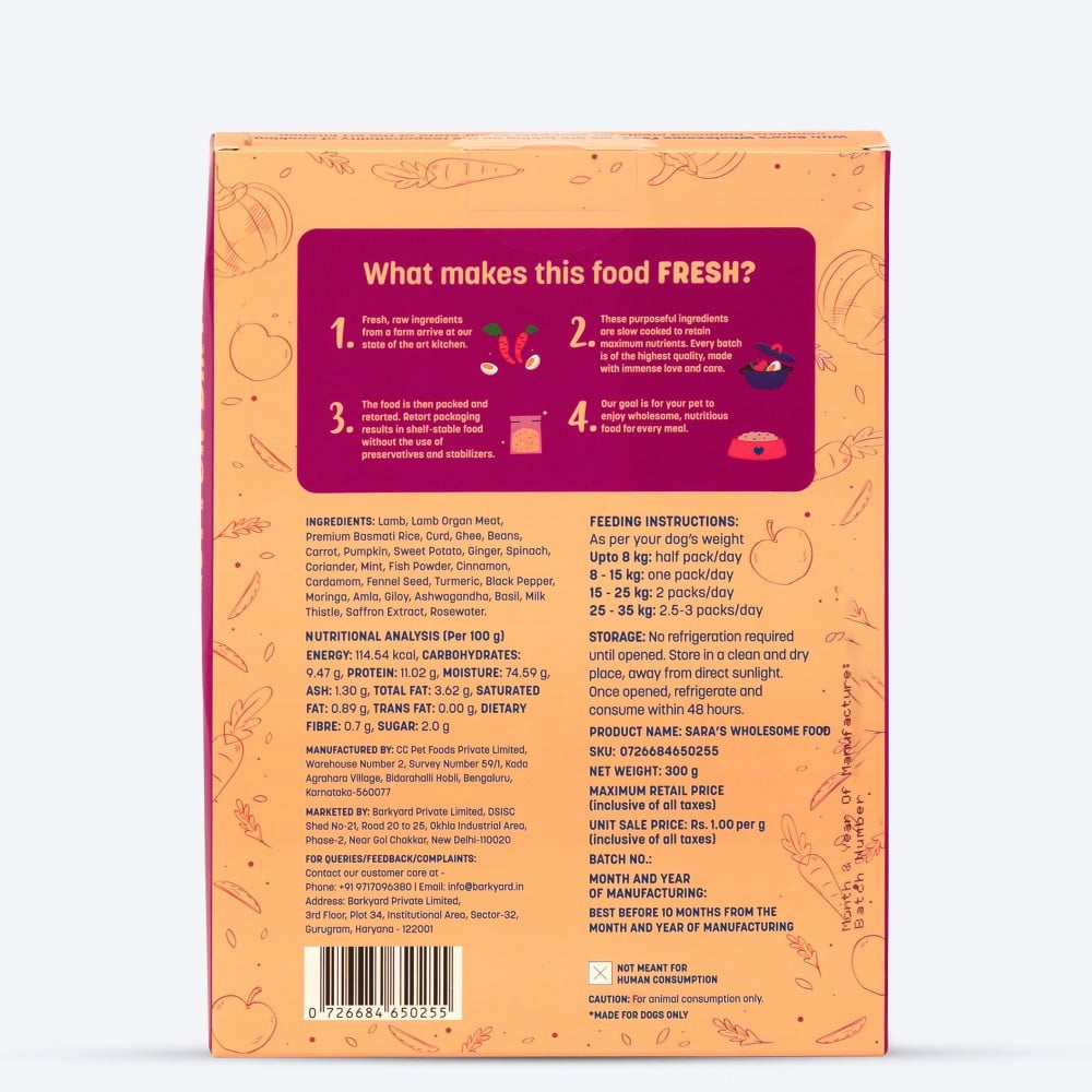 HUFT Sara's Wholesome Food Chicken Biryani Dog Food + Sara's Wholesome Food Mutton Biryani Dog Food Combo : 300 g + 300 g