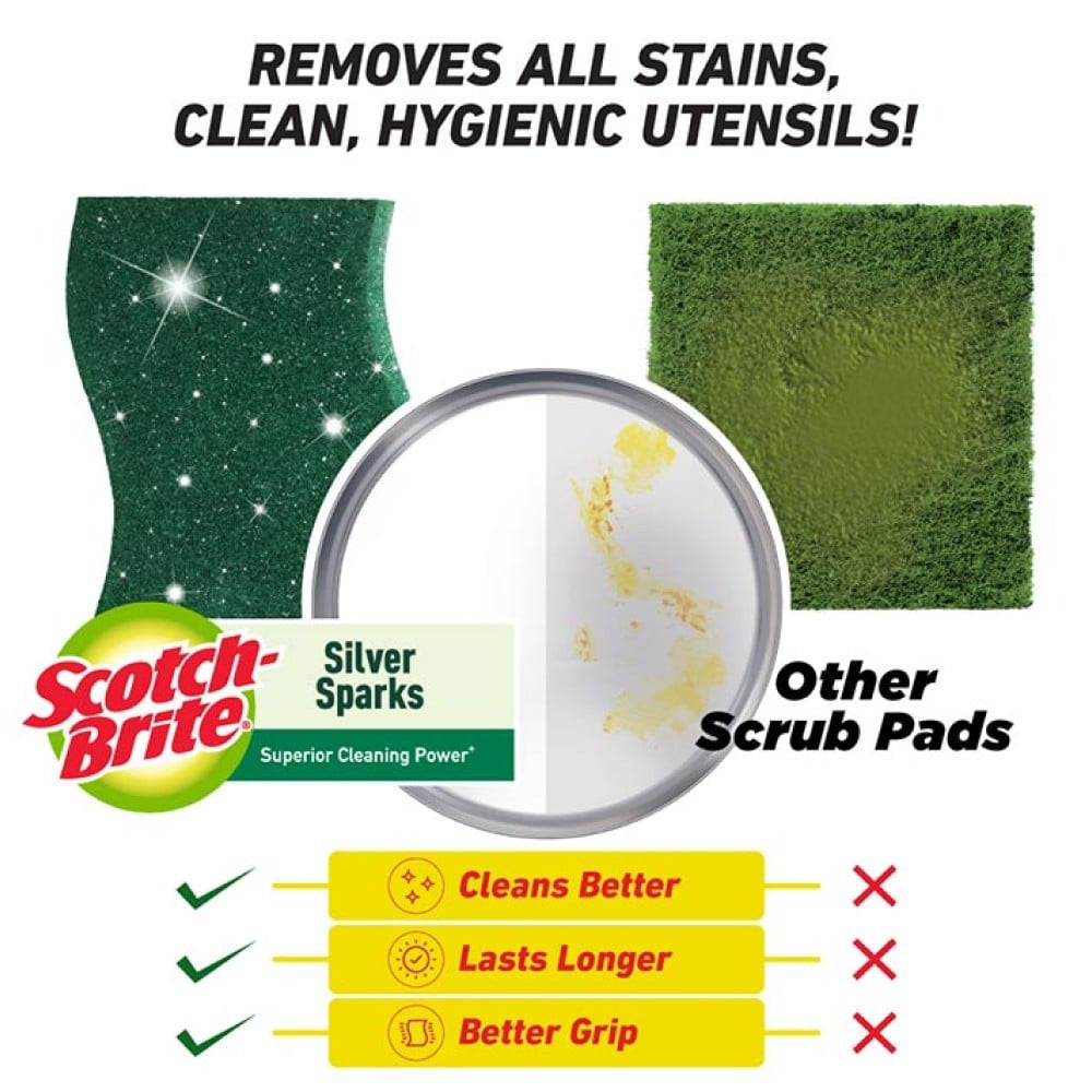 Scotch Brite - Silver Sparks Scrub Pad : 1 pack (3 pieces)