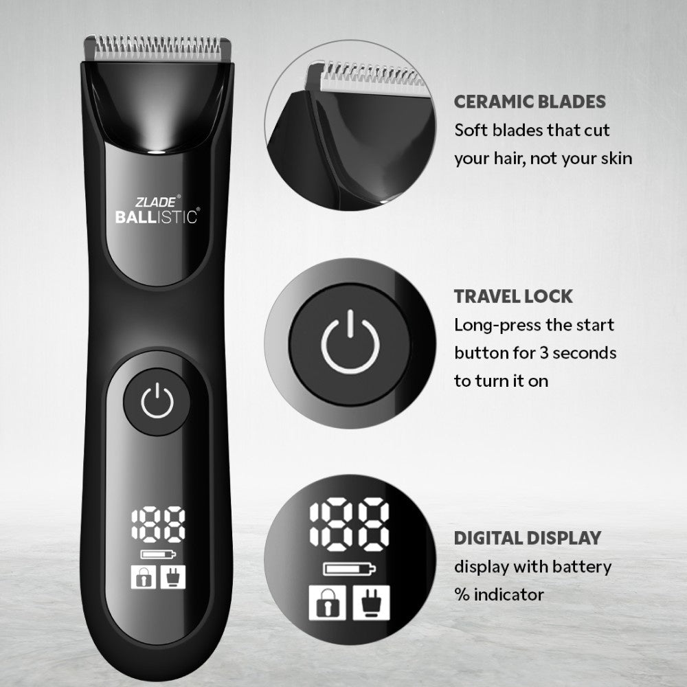 Zlade Ballistic Pro Waterproof Male Body Trimmer with Ceramic Blades (Black, 5W) : 1 unit