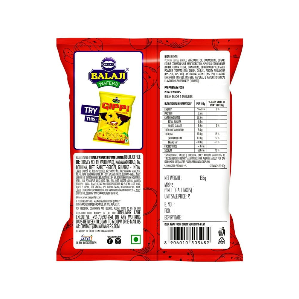 Balaji Crunchem Tomato Twist Wafers : 135 g