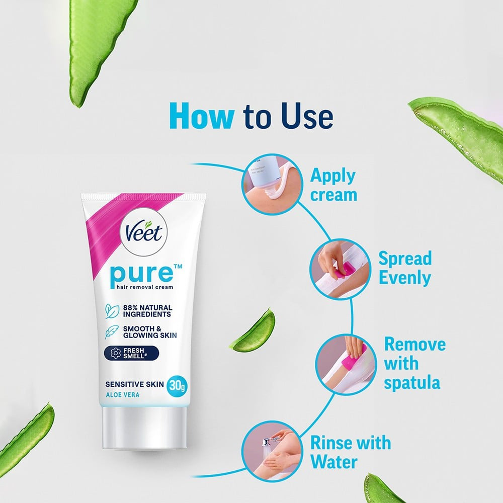 Veet Aloe Vera Sensitive Skin Hair Removal Cream - Pack of 3 : 3 x 30 g