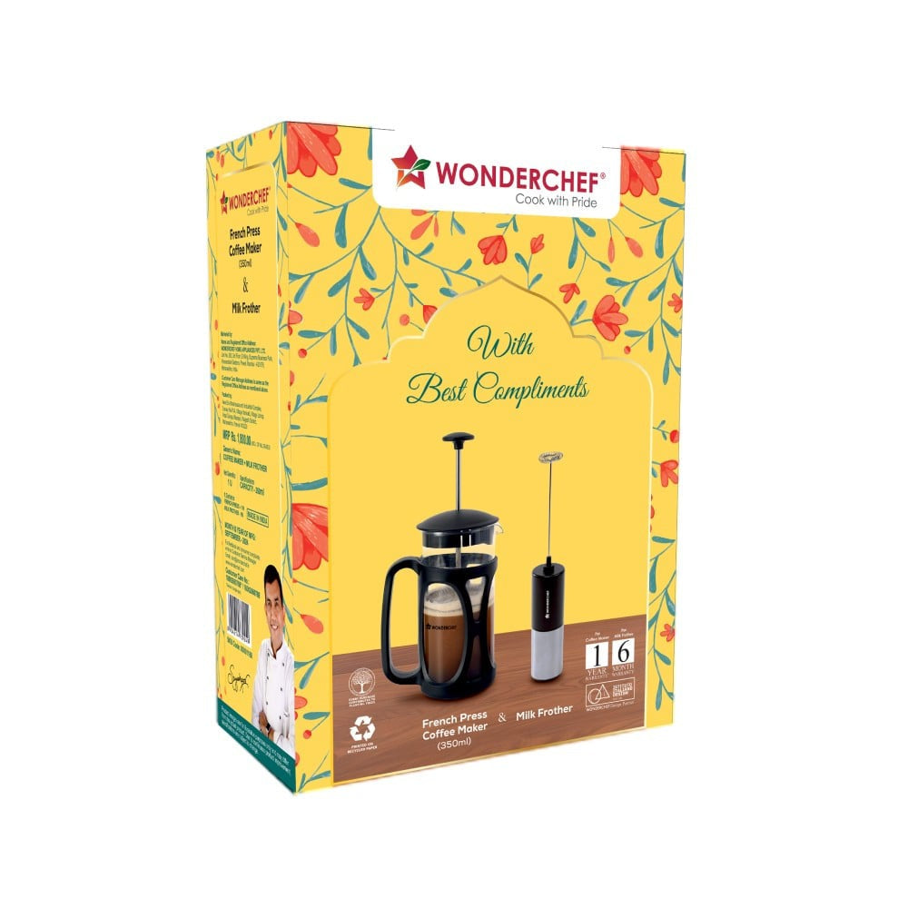 Wonderchef French Press Coffee Maker & Milk Frother Set (Black, French Press & Milk Frother) : 1 set (2 units)