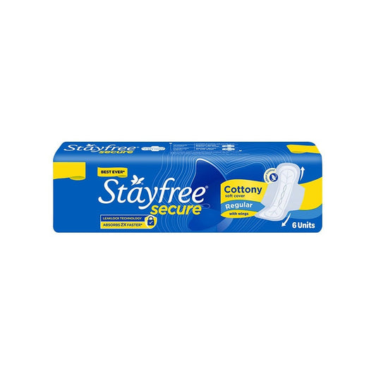 Stayfree Secure Cottony Soft Sanitary Pads (Regular Wings) : 6 pieces