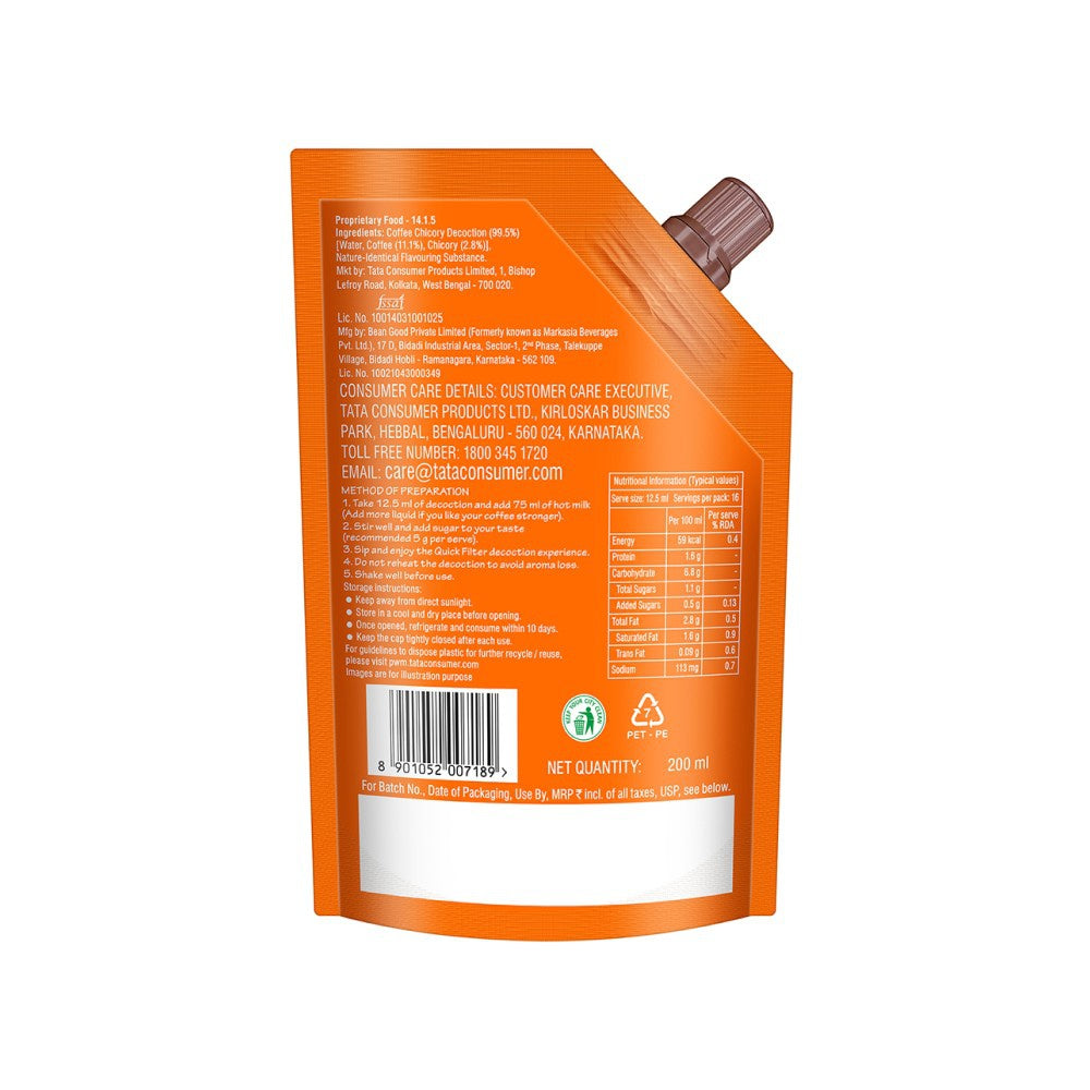 Tata Coffee Quick Decoction Premix Liquid Degree Kaapi Filter Coffee : 200 ml