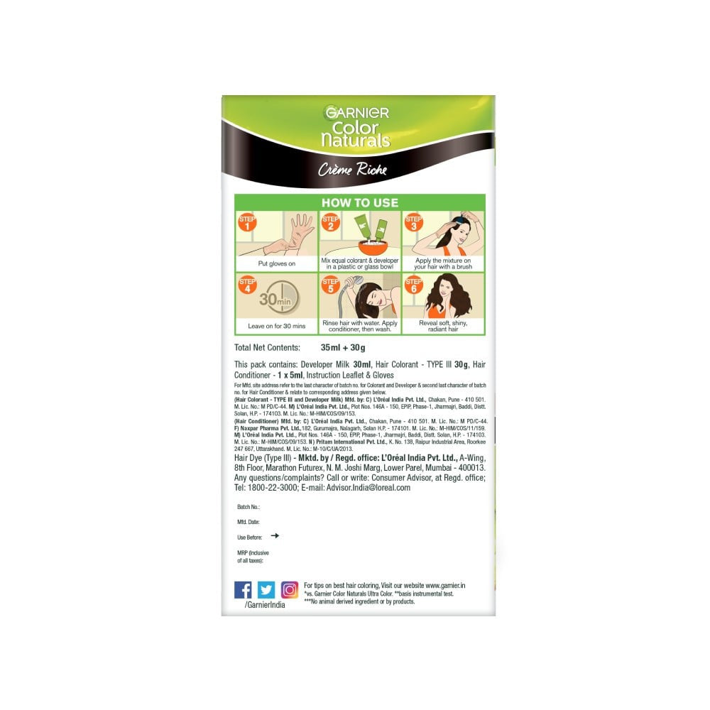 Garnier Color Naturals Nourishing Permanent Hair Colour (Darkest Brown) : 65 g