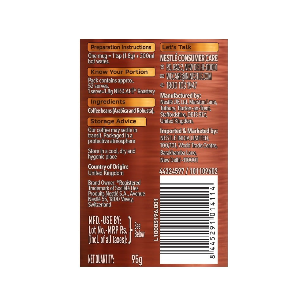 Nescafe Roastery - Medium Roast Instant Coffee (Smooth & Delicate) : 95 g