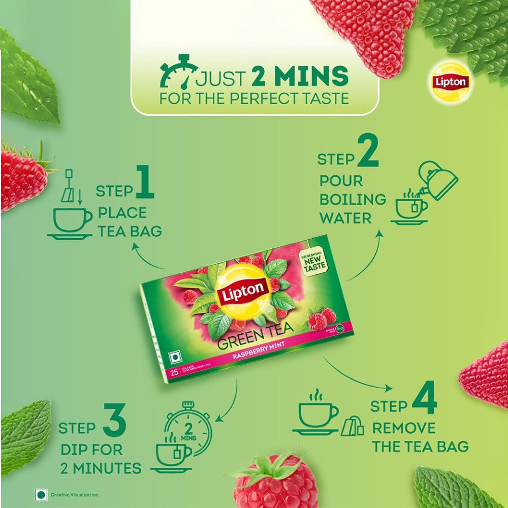 Lipton Raspberry Mint Green Tea Bags : 25 x 1.3 g
